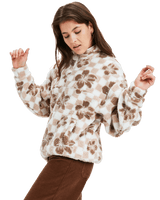 The Roxy Womens Jive Talking Bonded Half Zip Fleece Jacket in Egret Hibi Square