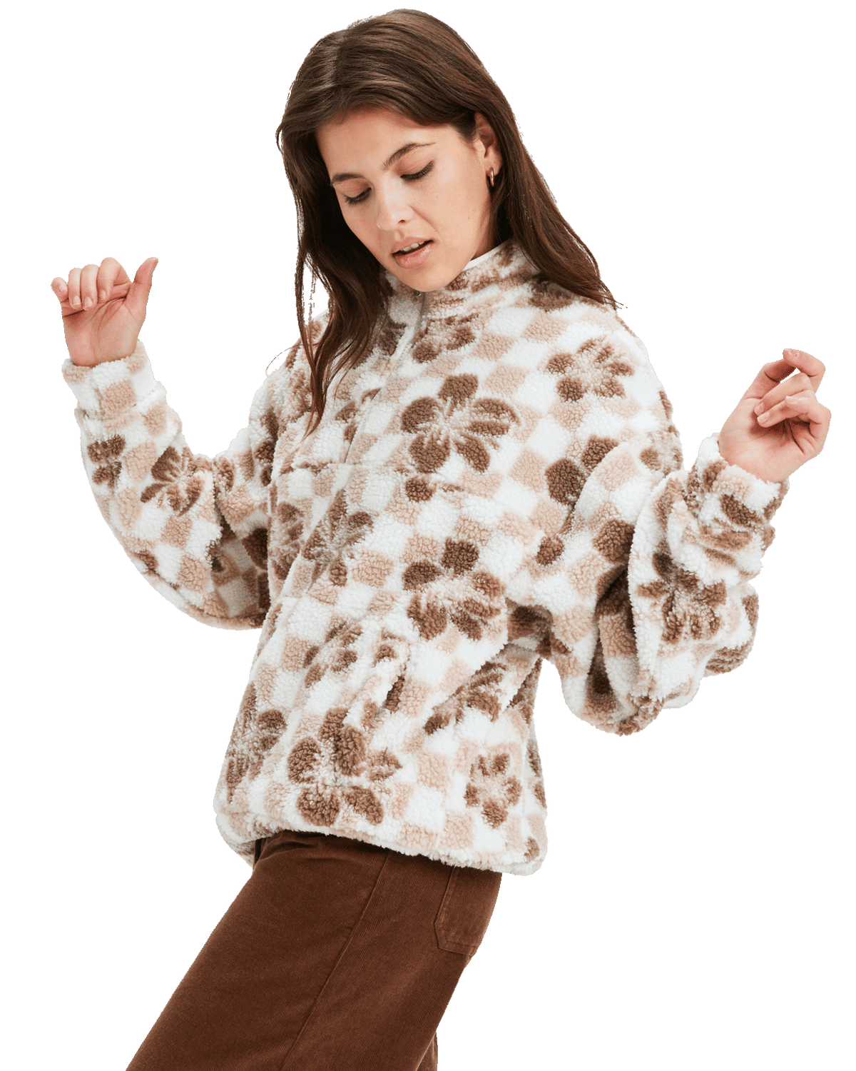 The Roxy Womens Jive Talking Bonded Half Zip Fleece Jacket in Egret Hibi Square