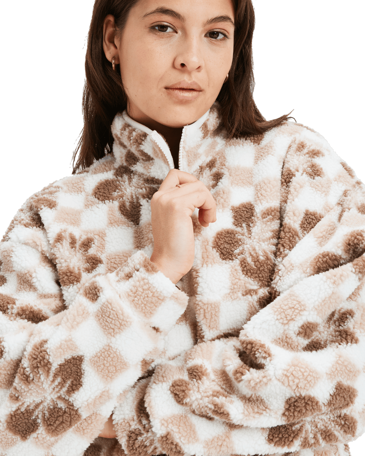 The Roxy Womens Jive Talking Bonded Half Zip Fleece Jacket in Egret Hibi Square
