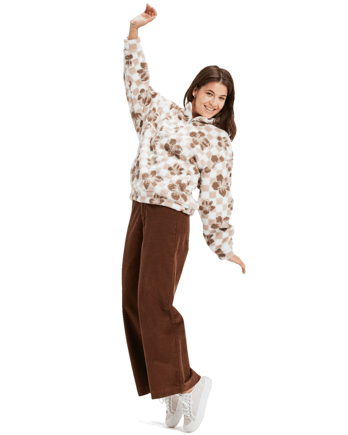 The Roxy Womens Jive Talking Bonded Half Zip Fleece Jacket in Egret Hibi Square