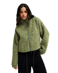 The Roxy Womens Blurry Cloud Zip Fleece Jacket in Oil Green