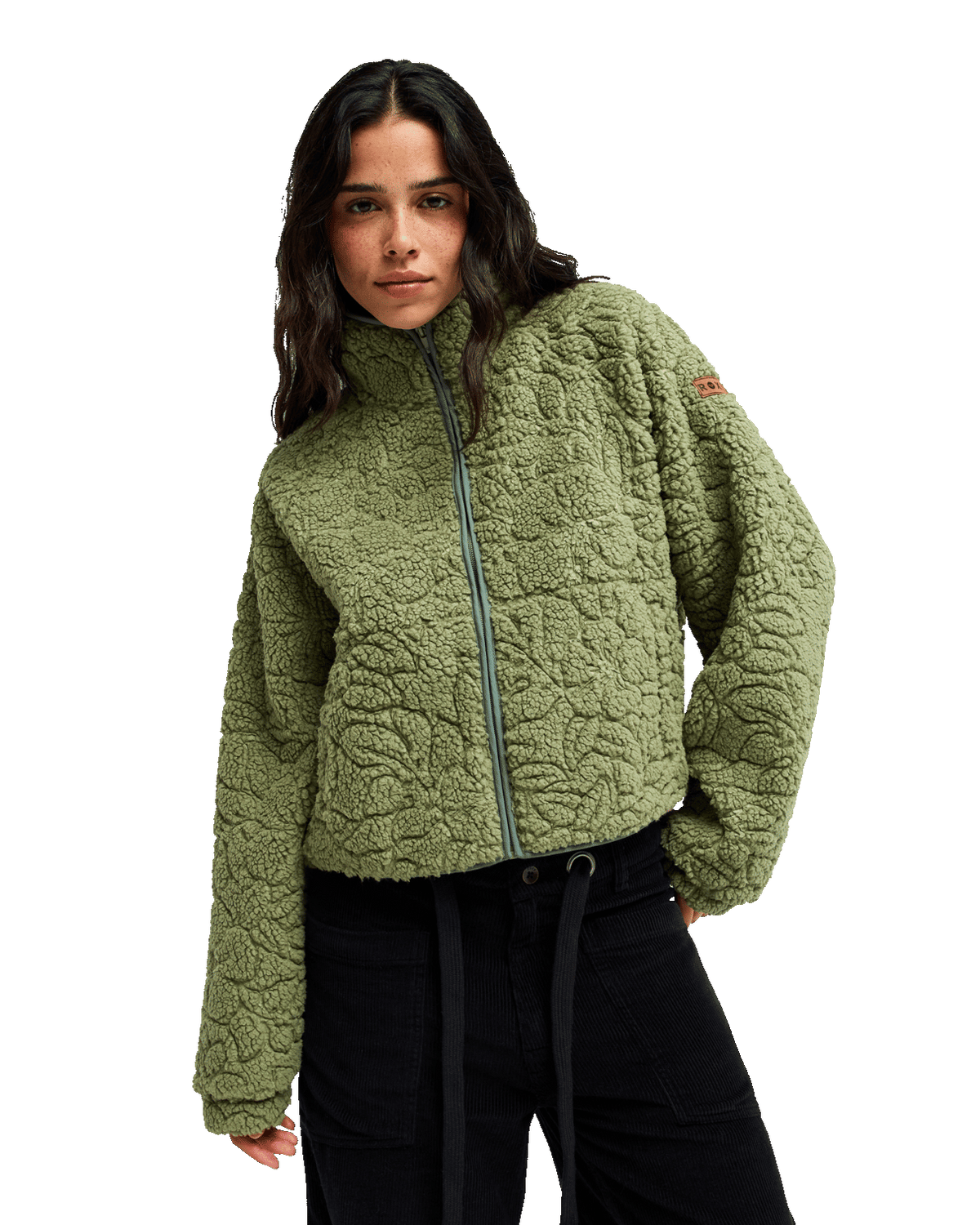 The Roxy Womens Blurry Cloud Zip Fleece Jacket in Oil Green