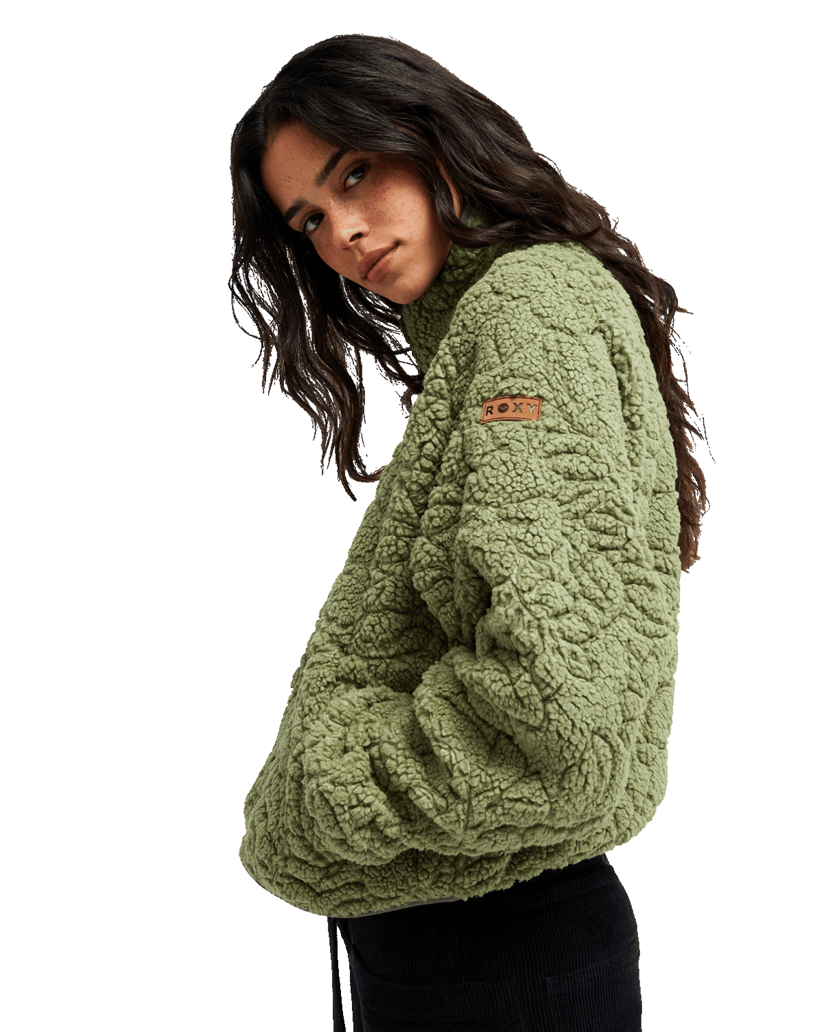 The Roxy Womens Blurry Cloud Zip Fleece Jacket in Oil Green