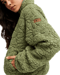The Roxy Womens Blurry Cloud Zip Fleece Jacket in Oil Green