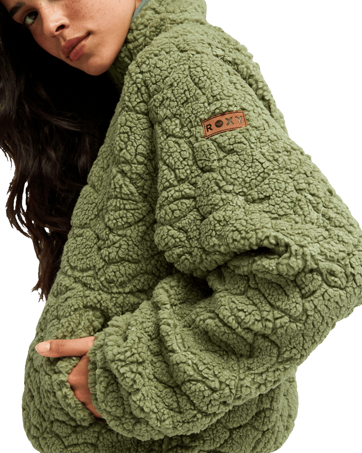 The Roxy Womens Blurry Cloud Zip Fleece Jacket in Oil Green