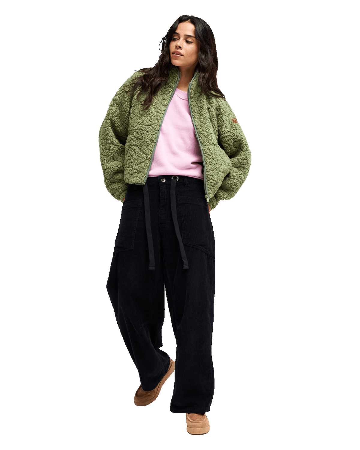 The Roxy Womens Blurry Cloud Zip Fleece Jacket in Oil Green