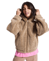 The Roxy Womens City Track Oversized Hooded Zip Fleece Jacket in Woodsmoke