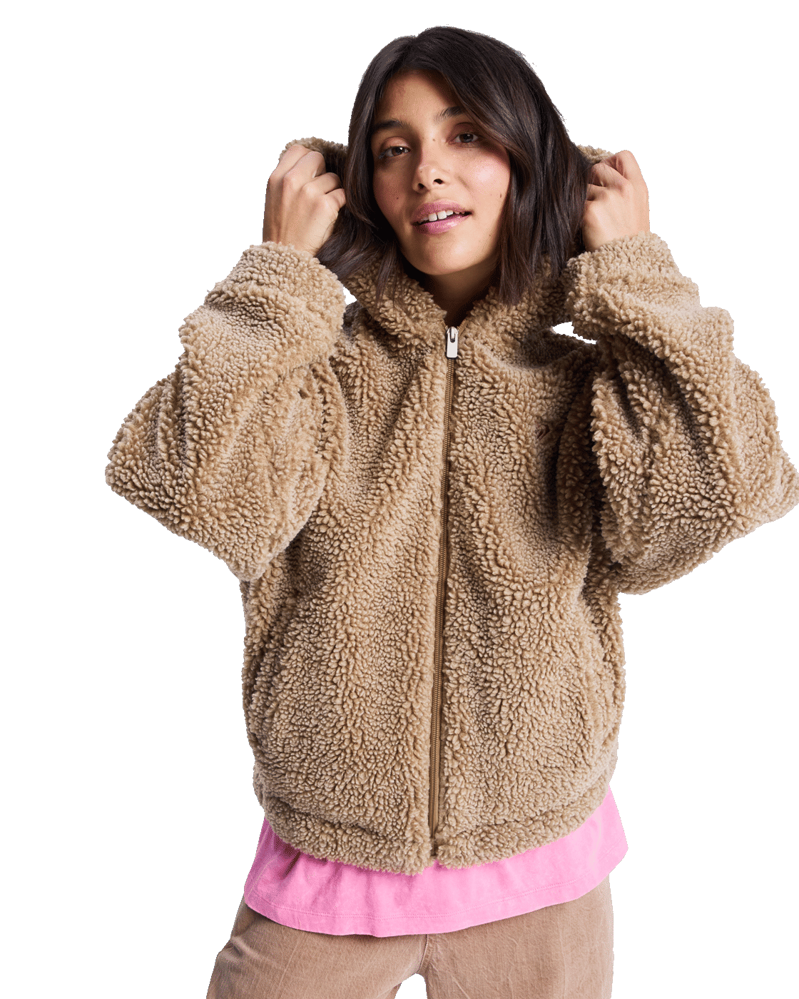 The Roxy Womens City Track Oversized Hooded Zip Fleece Jacket in Woodsmoke