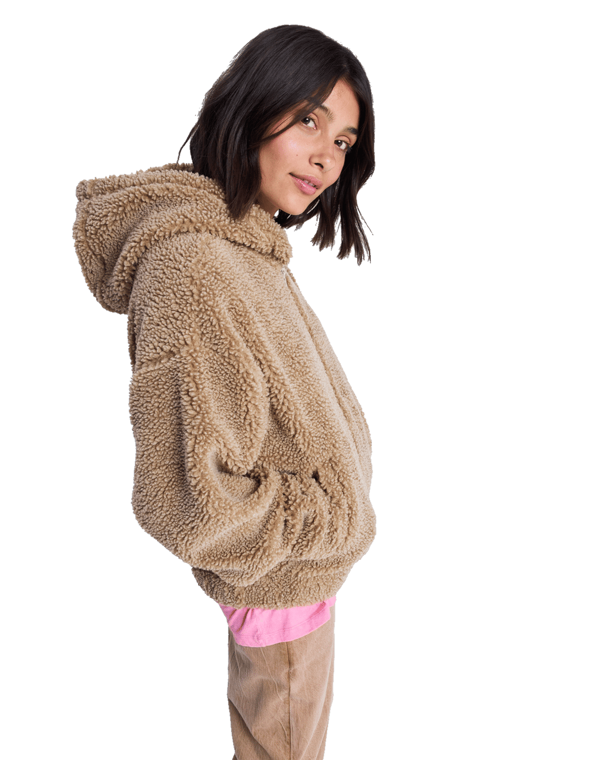 The Roxy Womens City Track Oversized Hooded Zip Fleece Jacket in Woodsmoke