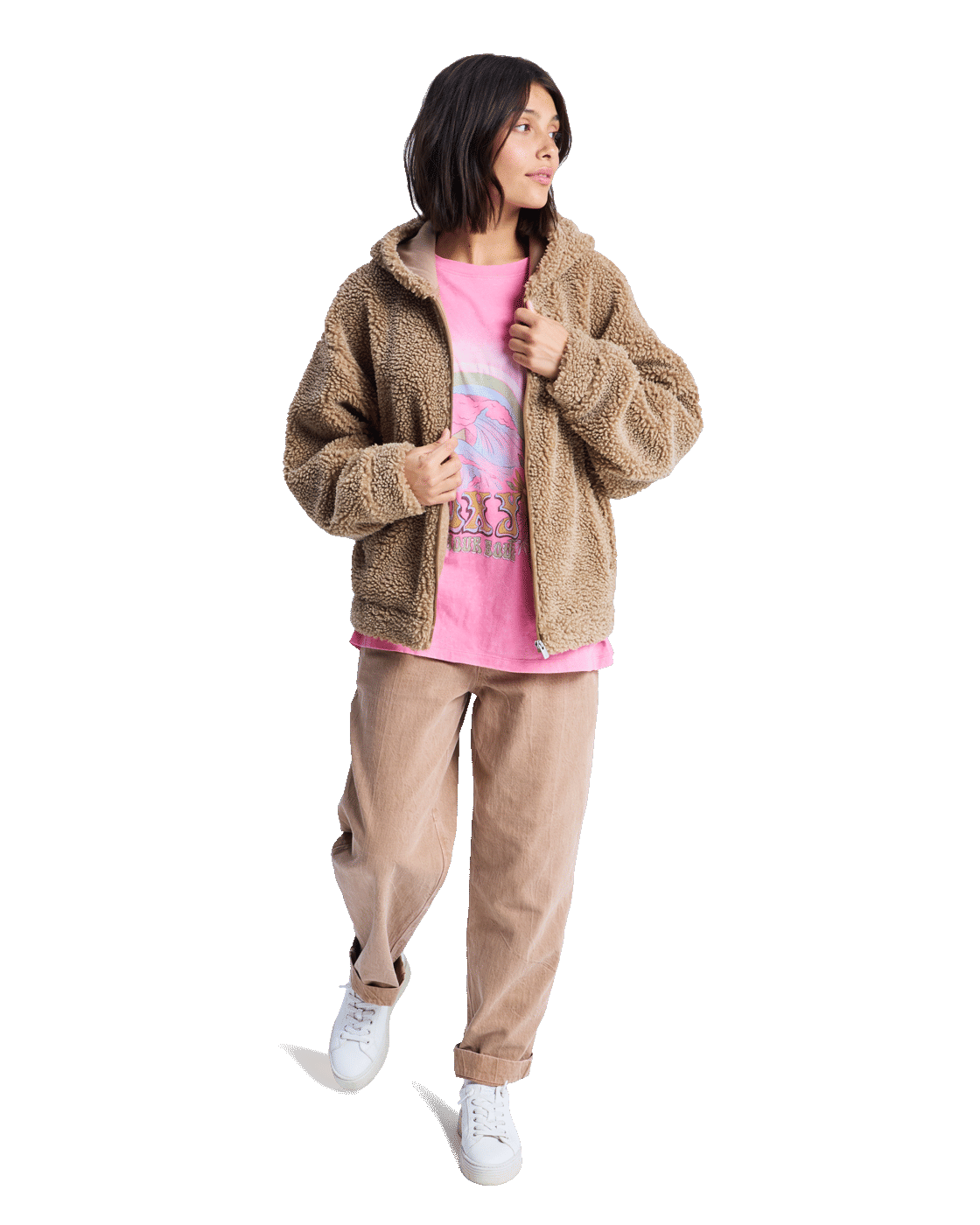 The Roxy Womens City Track Oversized Hooded Zip Fleece Jacket in Woodsmoke
