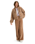 The Roxy Womens Blurry Cloud Print Zip Fleece Jacket in Parchment Animal Floral Big