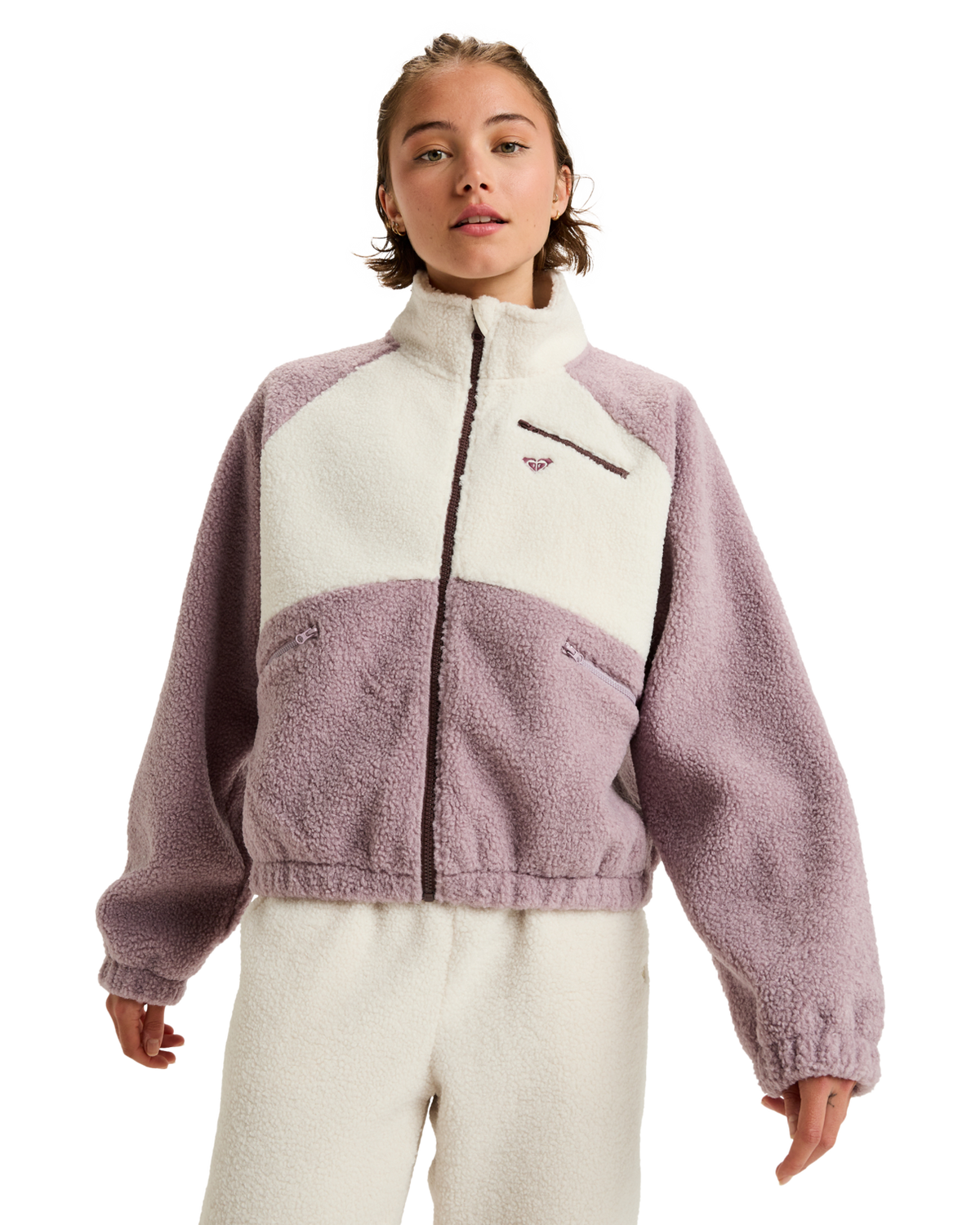 The Roxy Womens Waves Of Warmth Colourblock Fleece Jacket in Nirvana