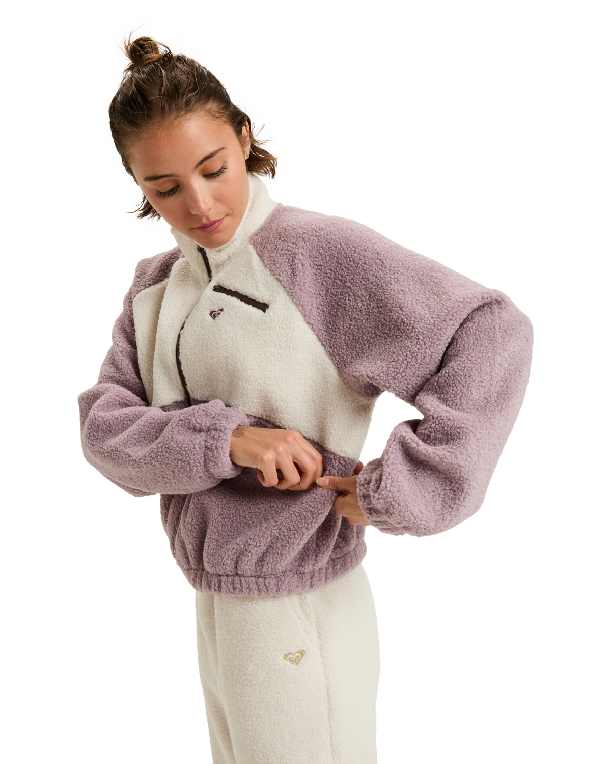 The Roxy Womens Waves Of Warmth Colourblock Fleece Jacket in Nirvana