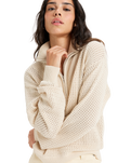 The Roxy Womens Memories Of Sun 1/2 Zip Sweatshirt in Parchment