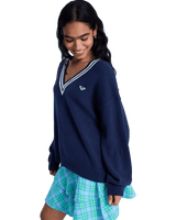 Surf School V-Neck Jumper in Mood Indigo