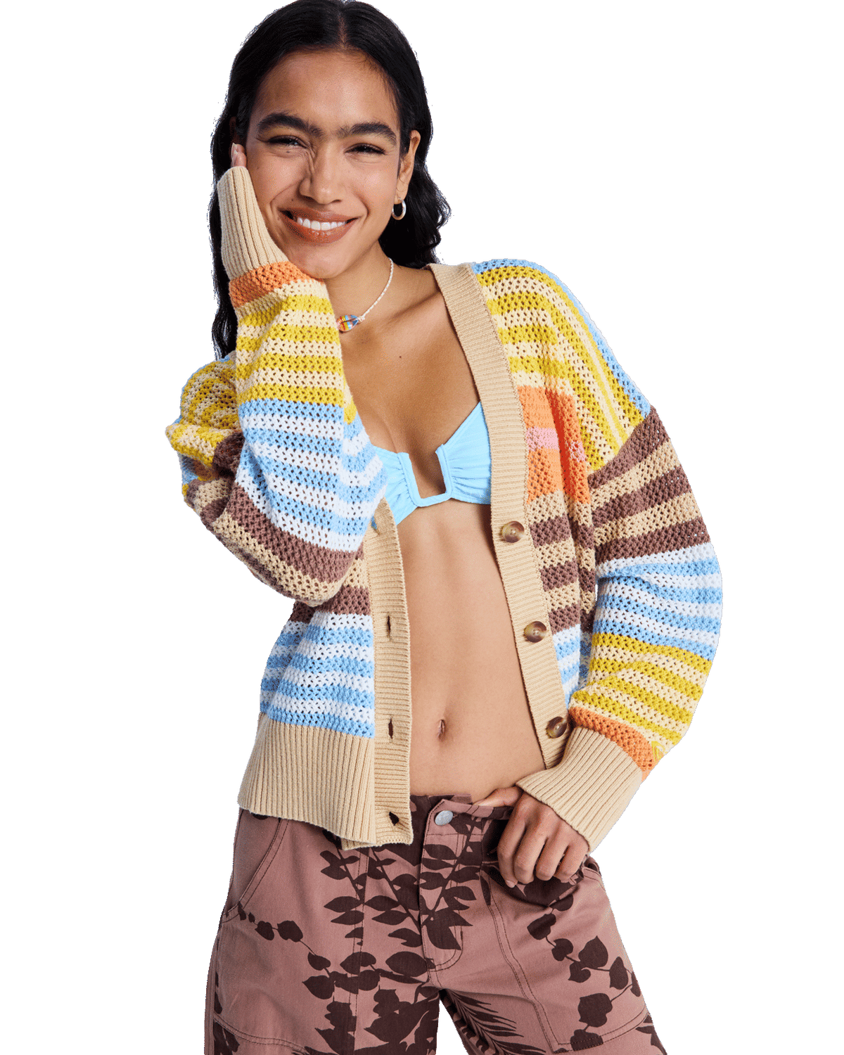 Cosmic Coast Stripes Cardigan in Coconut Milk Horizon Prism