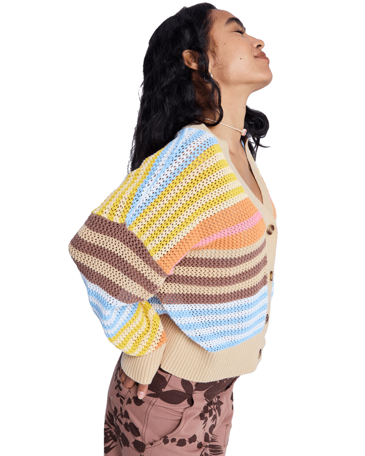 Cosmic Coast Stripes Cardigan in Coconut Milk Horizon Prism