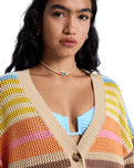 Cosmic Coast Stripes Cardigan in Coconut Milk Horizon Prism