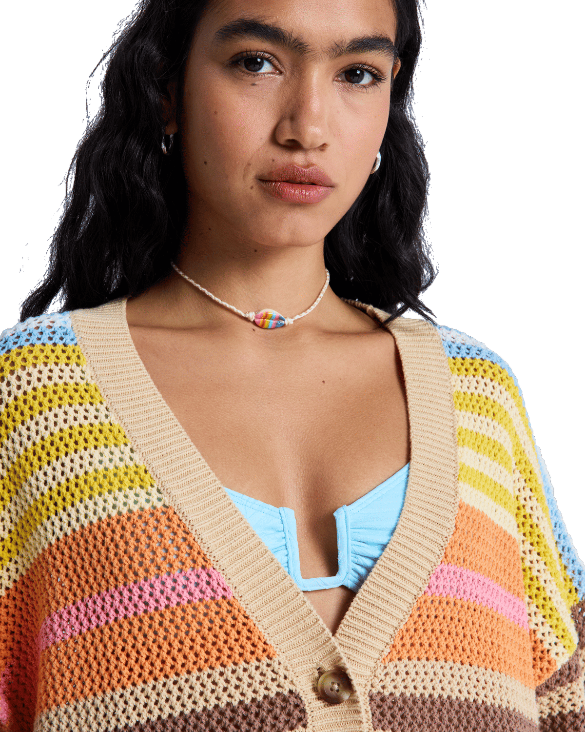 Cosmic Coast Stripes Cardigan in Coconut Milk Horizon Prism