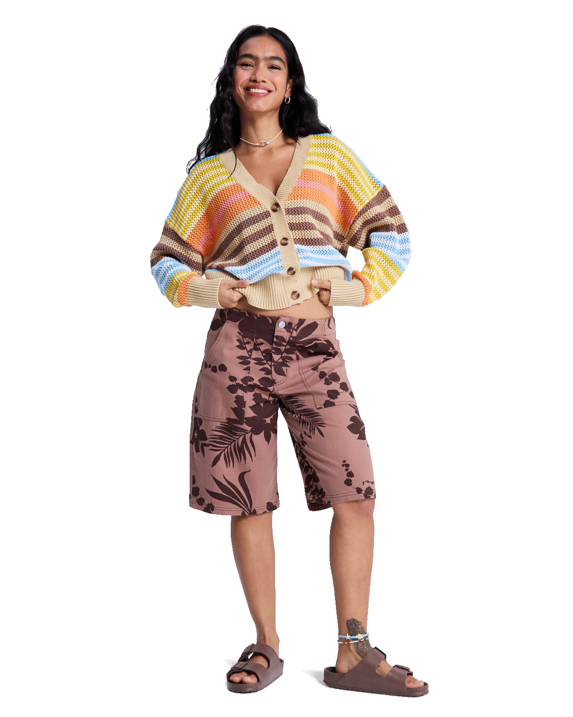 Cosmic Coast Stripes Cardigan in Coconut Milk Horizon Prism