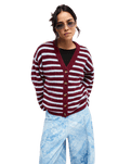 The Roxy Womens Deep As The Ocean Stripes Cardigan in Beet Red All Star Stripe