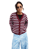 The Roxy Womens Deep As The Ocean Stripes Cardigan in Beet Red All Star Stripe
