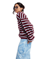 The Roxy Womens Deep As The Ocean Stripes Cardigan in Beet Red All Star Stripe