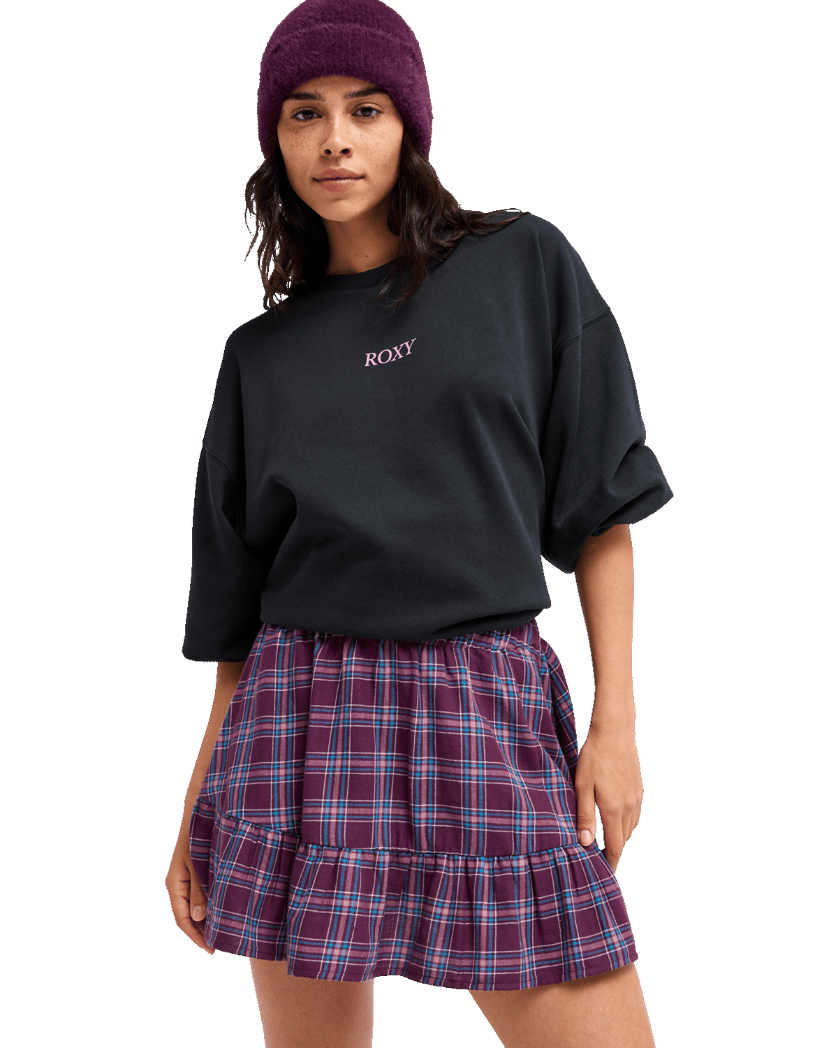 The Roxy Womens Remix Rebel Mini Skirt in Blackberry Wine Purple Plaid