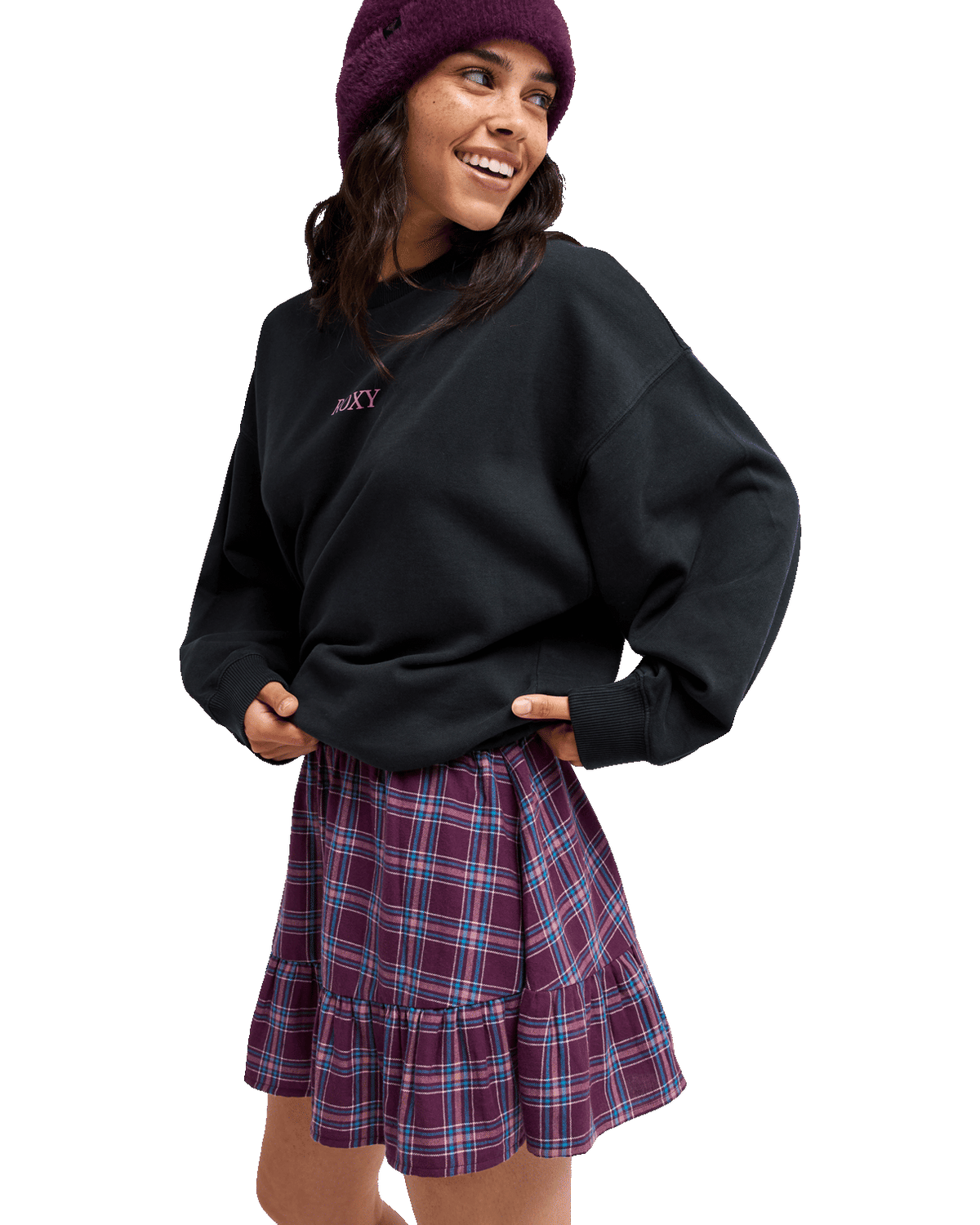The Roxy Womens Remix Rebel Mini Skirt in Blackberry Wine Purple Plaid