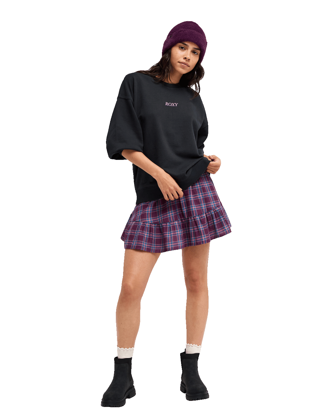 The Roxy Womens Remix Rebel Mini Skirt in Blackberry Wine Purple Plaid