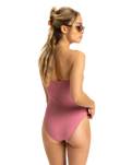 The Roxy Womens Beach Classics Bandeau One Piece Swimsuit in Heather Rose