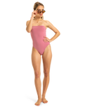 The Roxy Womens Beach Classics Bandeau One Piece Swimsuit in Heather Rose