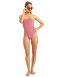 The Roxy Womens Beach Classics Bandeau One Piece Swimsuit in Heather Rose
