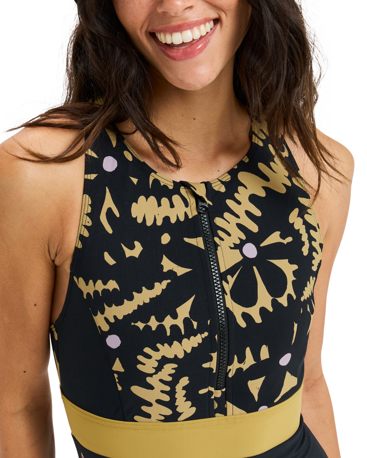 The Roxy Actve High Performance One Piece Swimsuit in Anthracite Big Flowers | Available at Anns Cottage