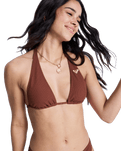 Sunshine Tiki Tri Elongated Bikini Top in Cappuccino