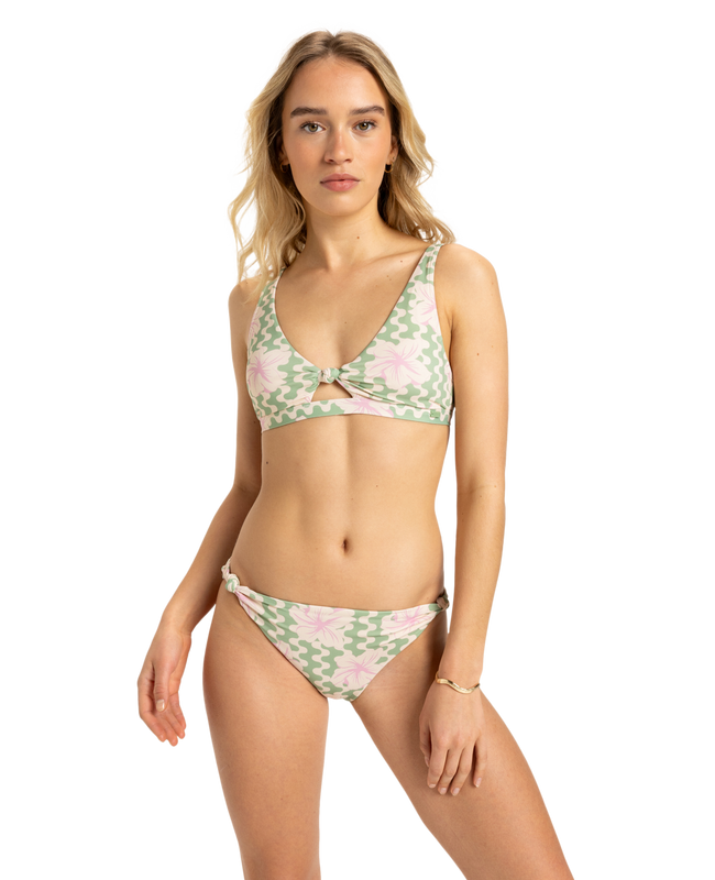 The Roxy Womens Hibiscus Daze Hipster Bikini Bottoms in Basil Party Waves
