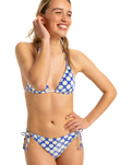 The Roxy Womens Artsy Tile Tie Side Cheeky Bikini Bottoms in Dazzling Blue Tile