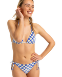The Roxy Womens Artsy Tile Tie Side Cheeky Bikini Bottoms in Dazzling Blue Tile