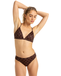The Roxy Womens Roxy Pro The Snap Cheeky Bikini Bottoms in Chocolate Plum Polkabiscus