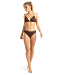 The Roxy Womens Roxy Pro The Snap Cheeky Bikini Bottoms in Chocolate Plum Polkabiscus