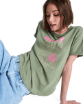 The Roxy Womens Ocean Wave Regular T-Shirt in Oil Green