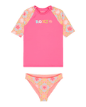 Girls Check T-Shirt Bikini in Plumeria Hippie Hour Diagonal