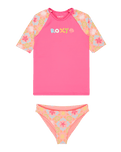Girls Check T-Shirt Bikini in Plumeria Hippie Hour Diagonal