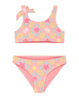 Girls Check Bralette Bikini Set in Plumeria Hippie Hour Diagonal