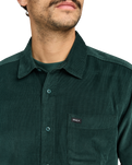 The RVCA Mens Freeman Cord II Shirt in Hunter Green