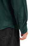 The RVCA Mens Freeman Cord II Shirt in Hunter Green