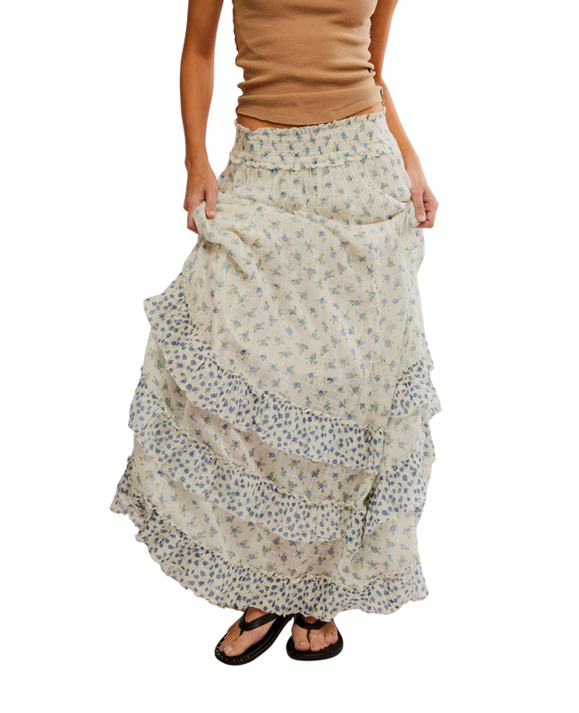 The Free People Womens Brynn Printed Maxi Skirt in Ivory Combo Ditsy