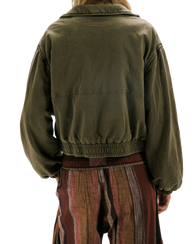 The Free People Womens Birdie Washed Jacket in Olive Green