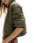 The Free People Womens Birdie Washed Jacket in Olive Green
