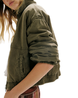 The Free People Womens Birdie Washed Jacket in Olive Green